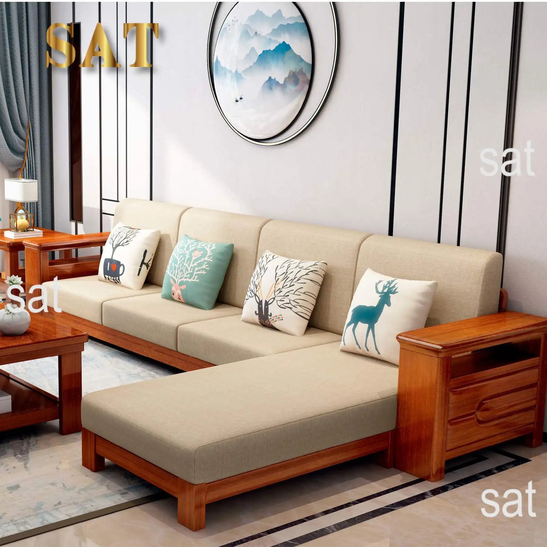 For Fashionnal Design Customized Corner Living Room Furniture Frame Wooden Sofa Set
