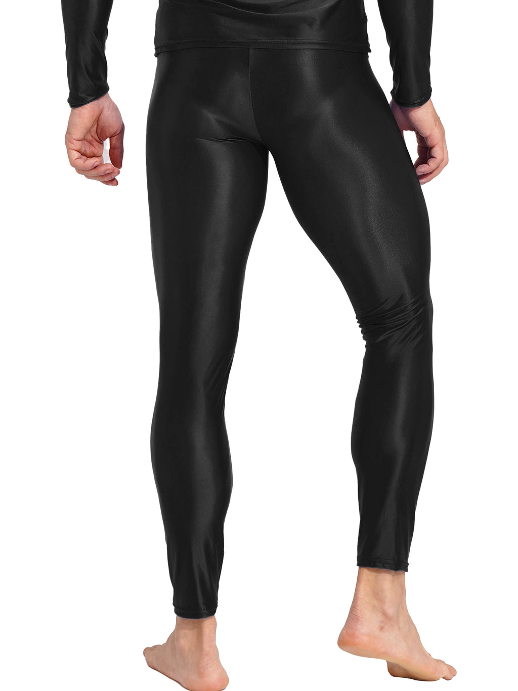 Men Elastic Waistband Skinny Shiny Yoga Tights Pants Solid Color Leggings Exercise Running Gym Fitness Training Sportswear