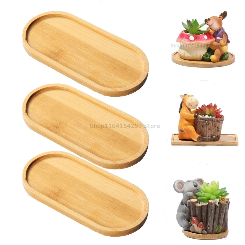 Flower Pot Trays Dish for Plant Vase Bamboo Tray Wooden Bottle Tray Bathroom Shampoo Shower Gel Organizer Jewelry Storage Tray