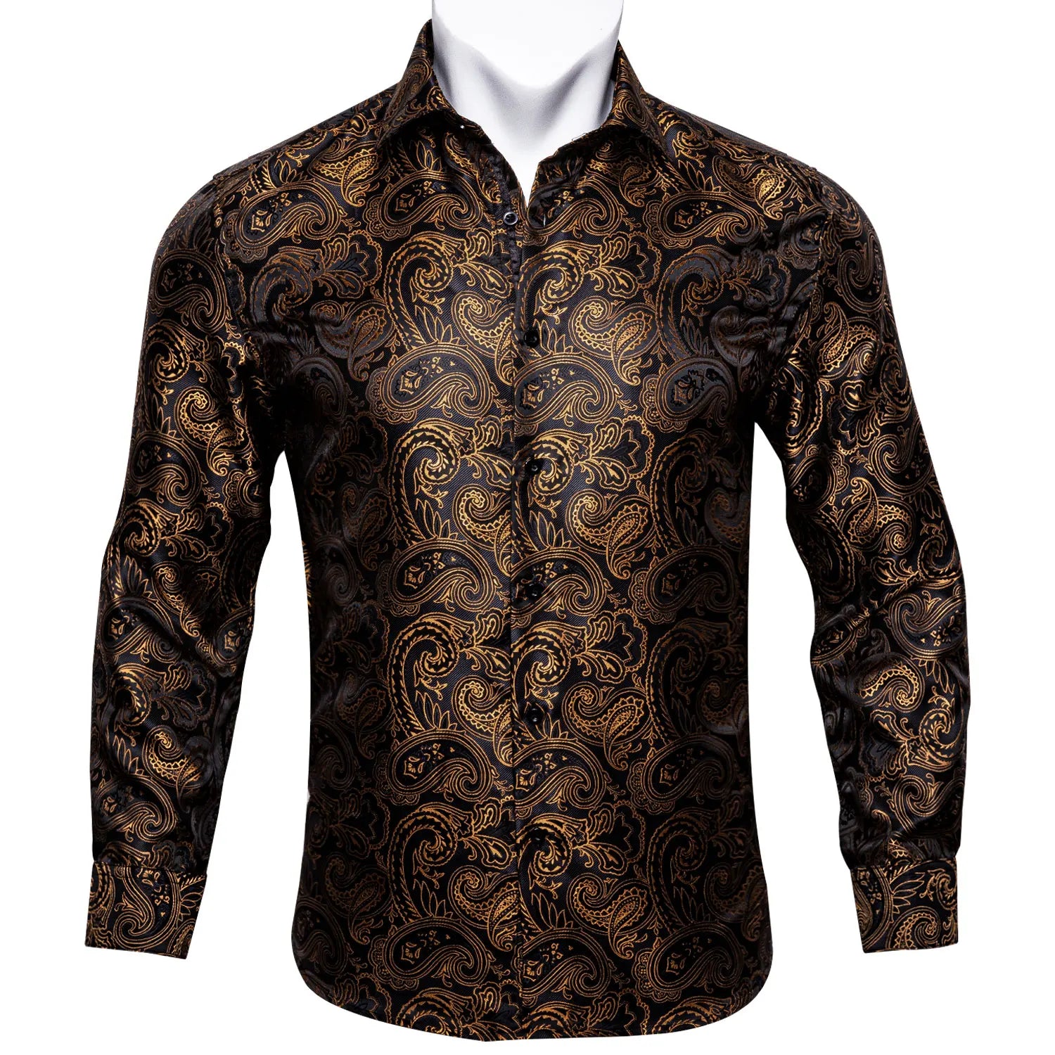 Gold Paisley Bright Shirts Men Autumn Long Sleeve Casual Flower Shirts For Men Designer Fit Dress Shirts BCY-07