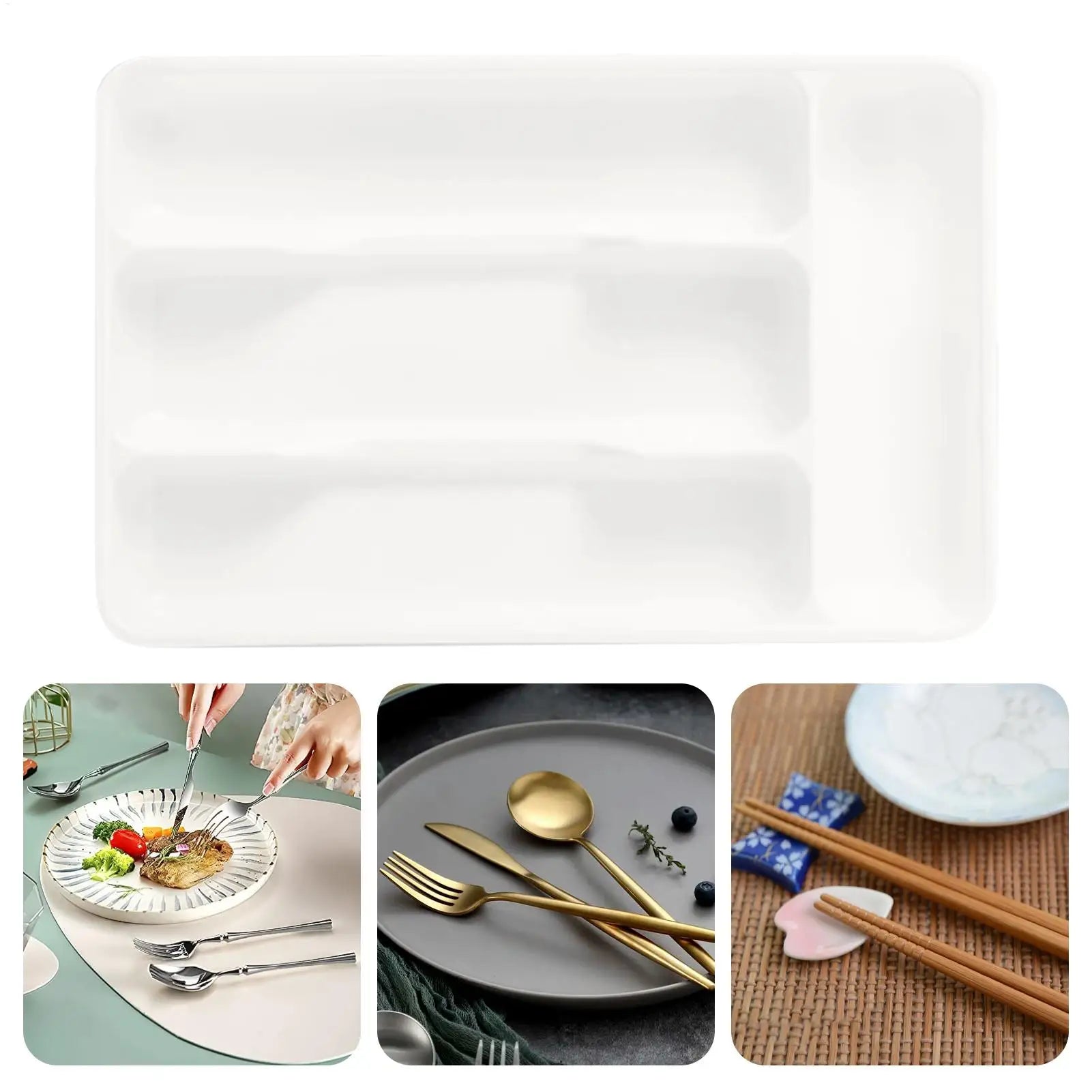 Compact Silverware Organizer with 4 Compartments Flatware Holder, Kitchen Cabinet Countertop Storage Solution Home College Use