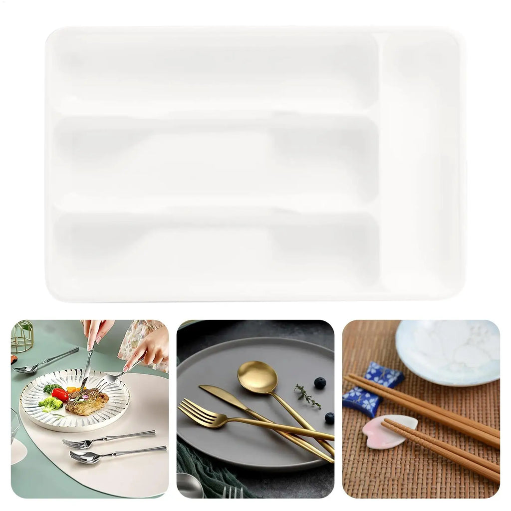 Compact Silverware Organizer with 4 Compartments Flatware Holder, Kitchen Cabinet Countertop Storage Solution Home College Use