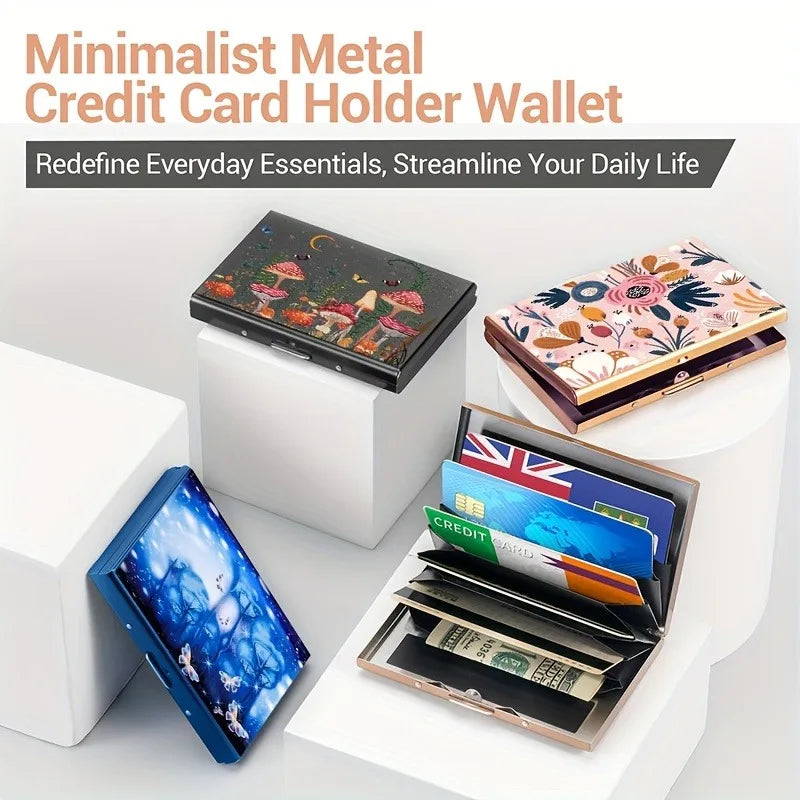 Double-sided color printing 6-card stainless steel RFID anti-theft credit card holder with swipe function