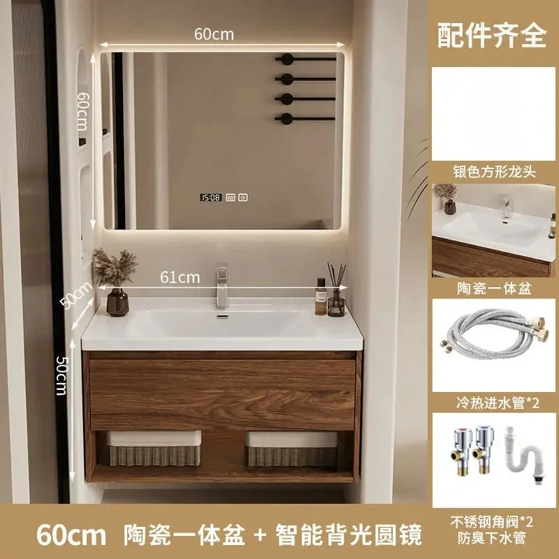 Wall Mounted Bathroom Vanity with Sink Combo Modern Wood Bathroom Vanity Set with Top Basin Storage Cabinet Wood Home Furniture