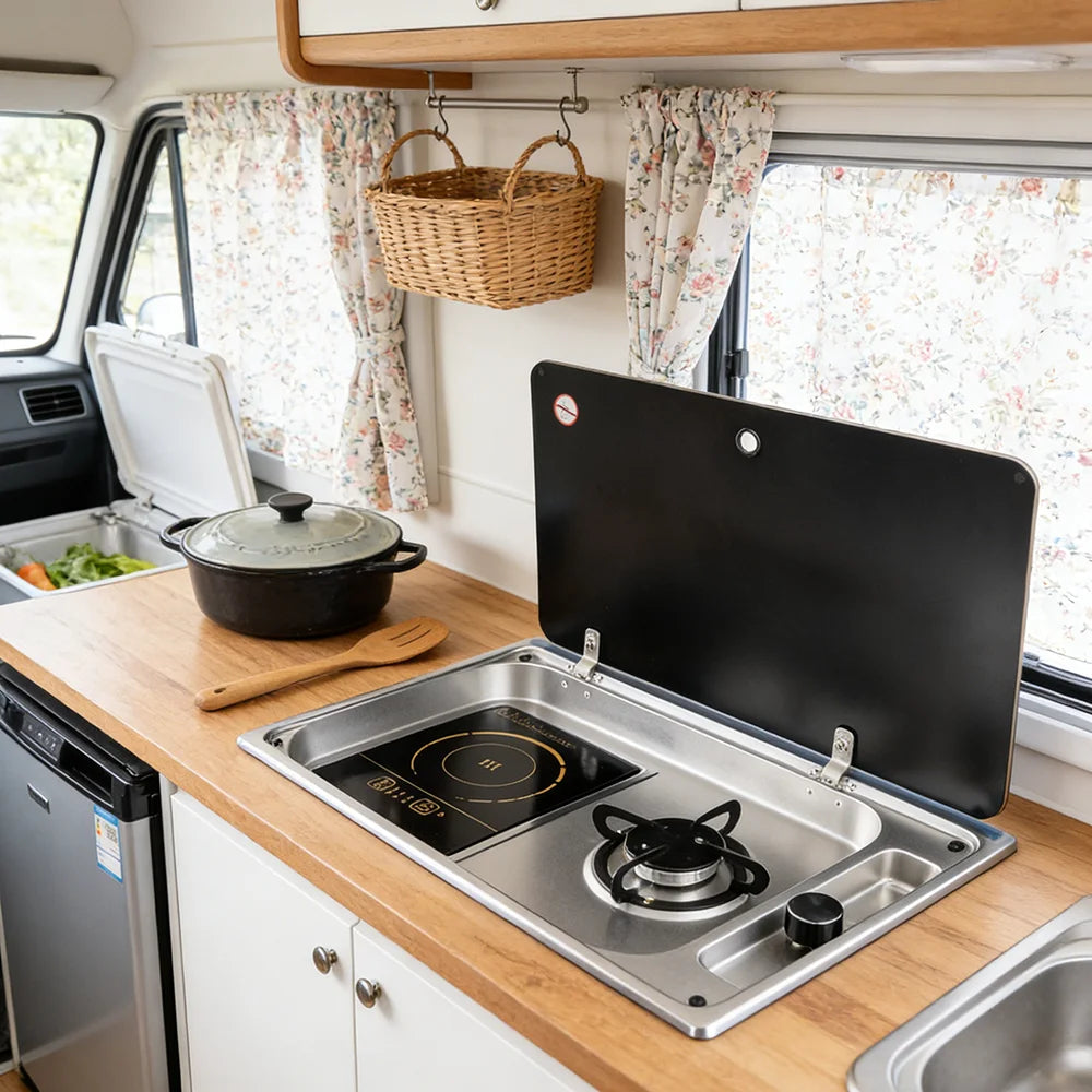 JDA Wholesale SS304 RV Built-In Gas Burner And Induction Cooker For Caravan Camper & Marine Use