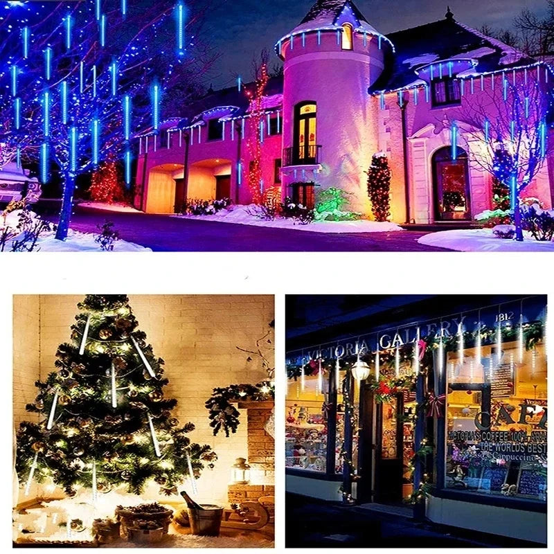 Solar Falling Star Meteor Lights 30CM8Tubes-50CM8Tubes LED String IP54 Waterproof Warm White Blue Colorful 8 Modes Christmas LED