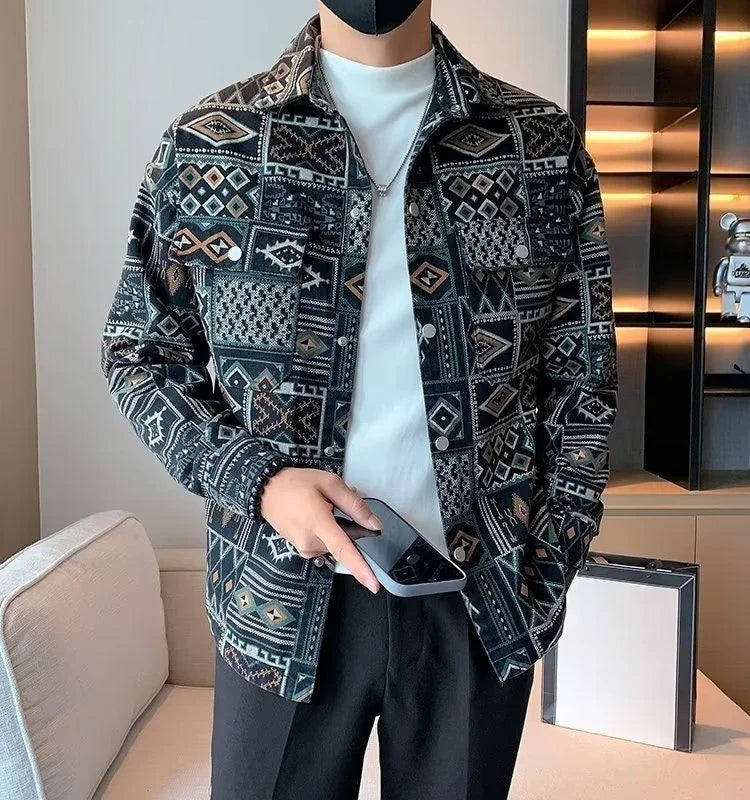 With Print Trendy Denim Jackets Man Autumn of Fabric Aesthetic Menswear Casual Cowboy Coat for Men Korean Popular Clothes Y2k.