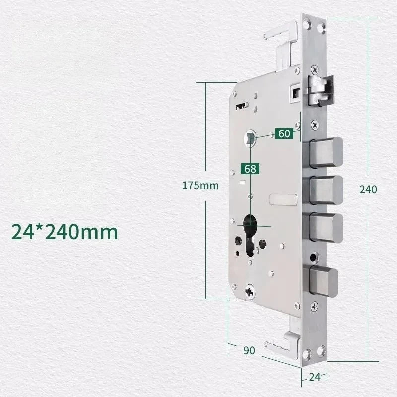 6068 304 Stainless Steel Security Door Lock Body With Hook Internal Gear Structure Anti Stuck for Smart Fingerprint Lock