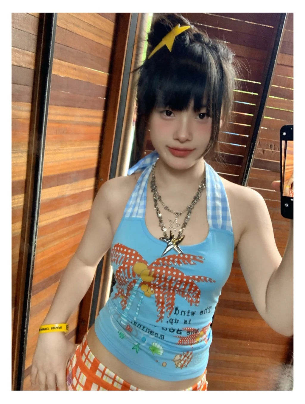 Erwofeina Hotsweet Blue Patchwork Plaid Halter Tops 2000s Clothes Y2k Sleeveless Camis Summer Tank Tops Beach Camisole Chic