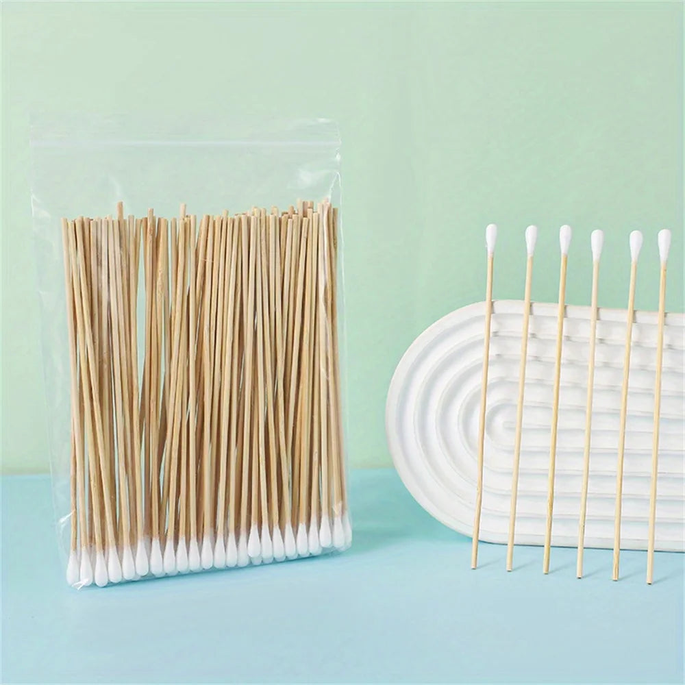 100/300Pcs 6 Inch Long Cotton Swabs with Wooden Handles, Cotton Tipped Applicator for Cleaning, Cotton Sticks Oil Makeup