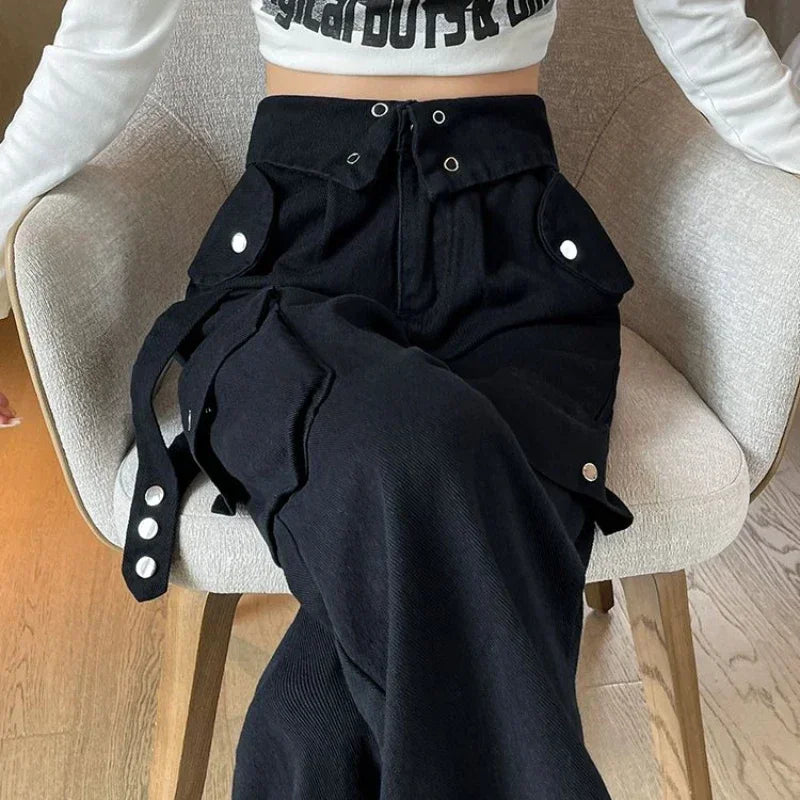 Denim Pants Woman Cargo Trousers Straight Leg with Pockets Jeans for Women Wide on Sale Stylish Loosefit Size X Larg Gyaru Baggy