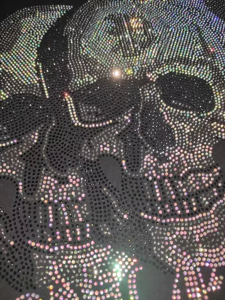 2025 Summer New Luxury Men's Fashion Skull Design Rhinestones T-Shirt Pure Cotton Crew-Neck Casual High Quality