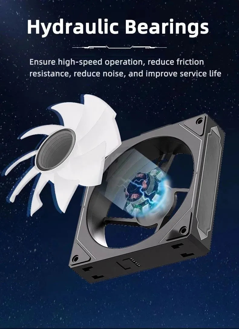LDPCSJ DL-1 120mm Magic Cableless Daisy Chain PC Case Fan 4PIN PWM 800-2000RPM Hydro Dynamic Bearing Silent Cooling Fan 5V 3Pin Addressable ARGB Light Sync Radiator Fan for Gaming Desktop CPU Liquid Water Cooling Custom PC Mo