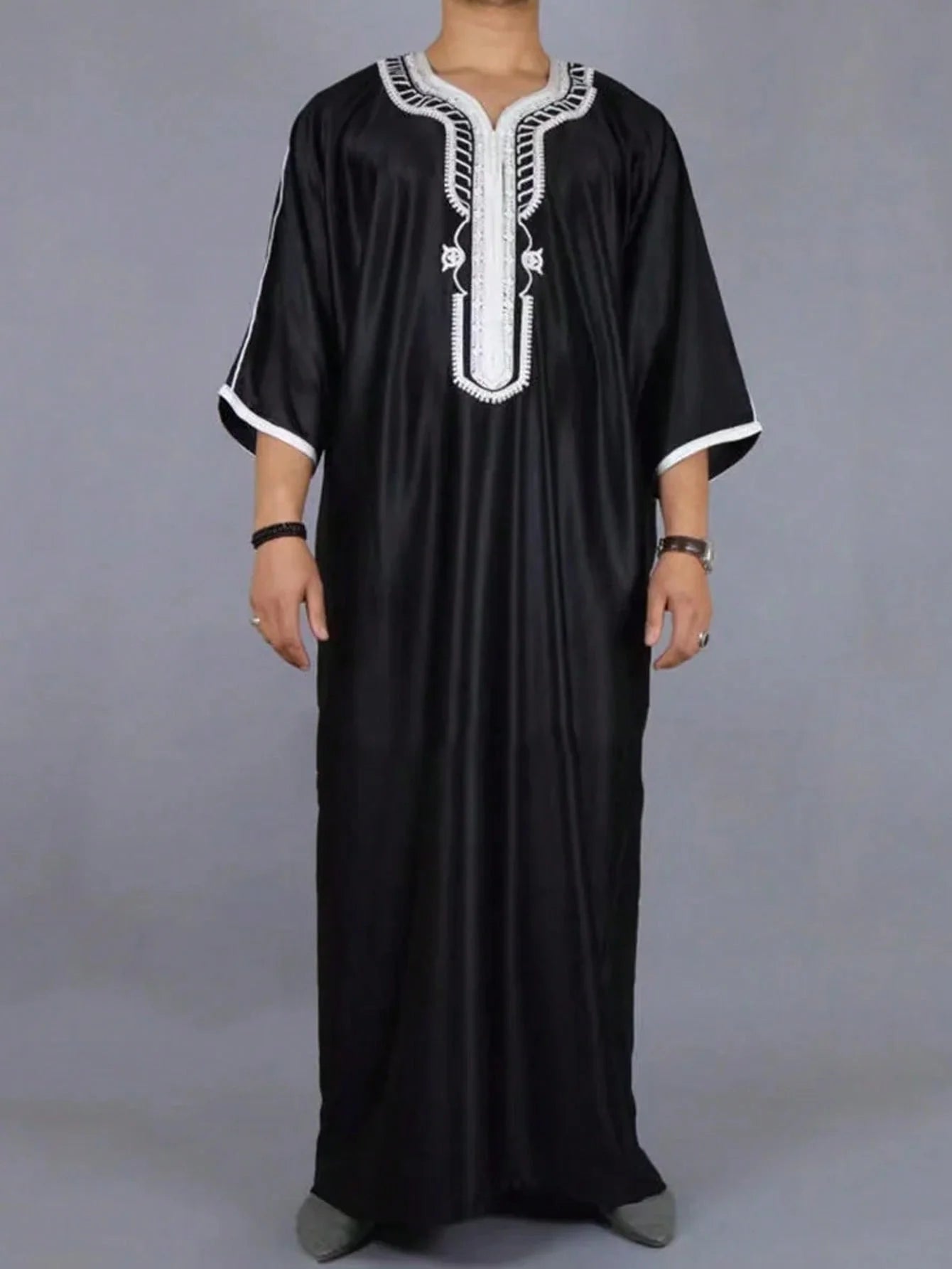 Islam Kaftan Muslim Men Clothing Moroccan Caftan Hand Embroidered Loose and Breathable Djellaba Abaya Thobe for Men Summer 2024