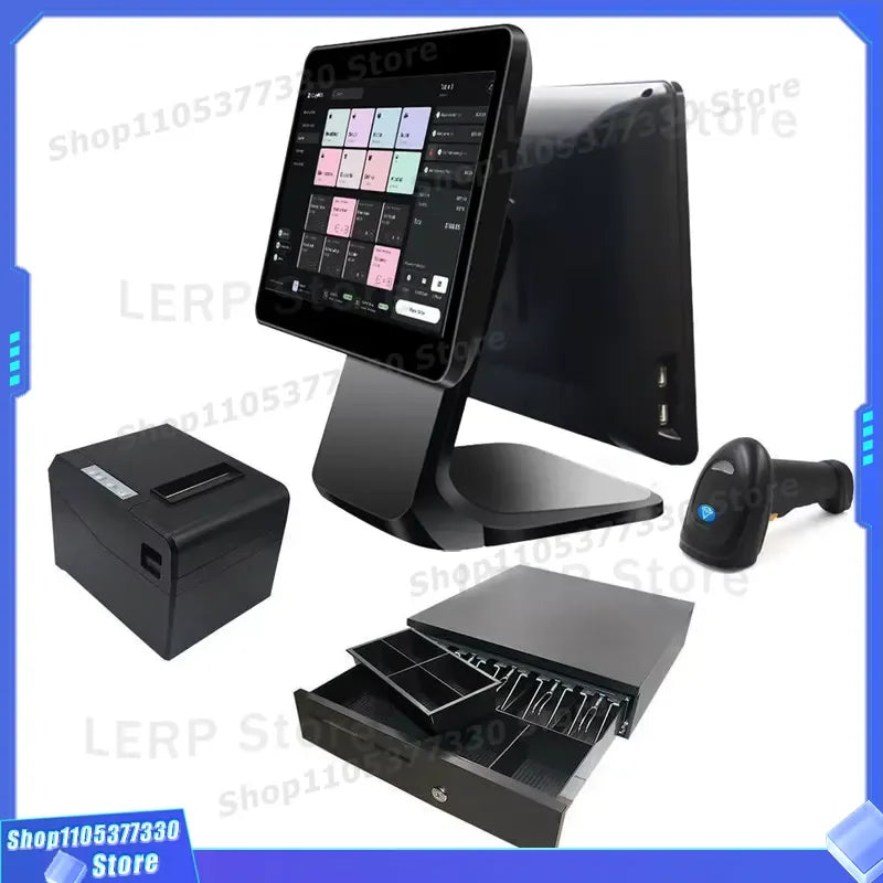 15 Inch POS System Terminal with Thermal Printer Scanner and Cash Drawer for Restaurant Billing Invoicing Machine Retail Shop