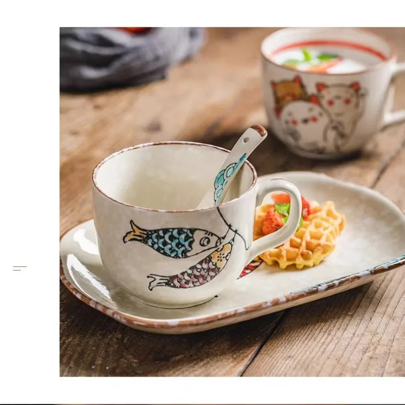 Cartoon Breakfast Tableware Set Single Ceramic Cute Oat Milk Cup Breakfast Cup Can Be Heated in Microwave Oven