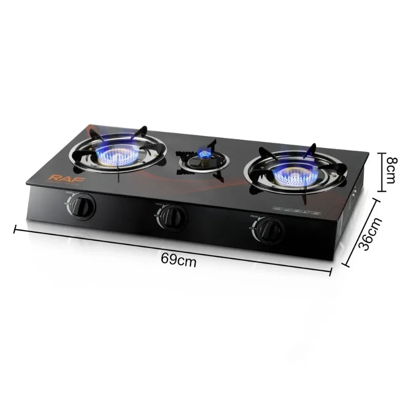 RAF Most Popular Ignition Desktop Cooktop Cooker Without Cylinder Kitchen Table Top 3 Burners Gas Stove