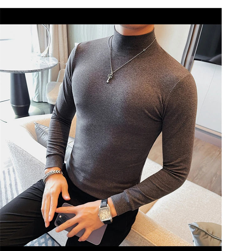 Men's T Shirts Autumn Winter New Turtleneck Long Sleeve T-Shirts For Men Clothing 2025 Slim Fit Casual Basic Tee Shirt Homme 5XL