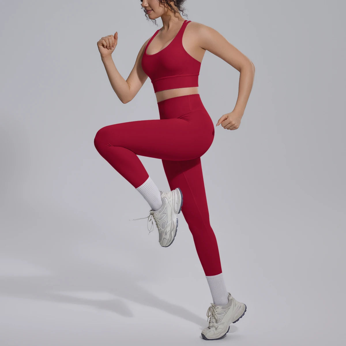 2PCS Yoga Set Summer Gym Sports Running Yoga Clothing Solid Color Cross Bra Workout Top High Waisted Quick Drying Fitness Pants