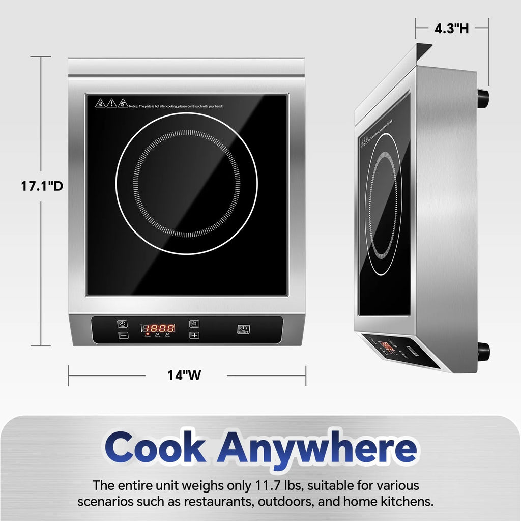 14" 3500W Commercial Induction Burner, Portable Countertop