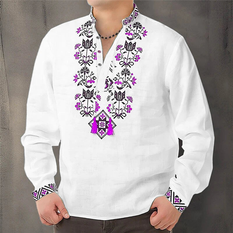 Cardigan Button Men's Shirt Casual Simple Comfortable Soft Material New Floral HD Pattern Personality Cardigan Shirt Long Sleeve