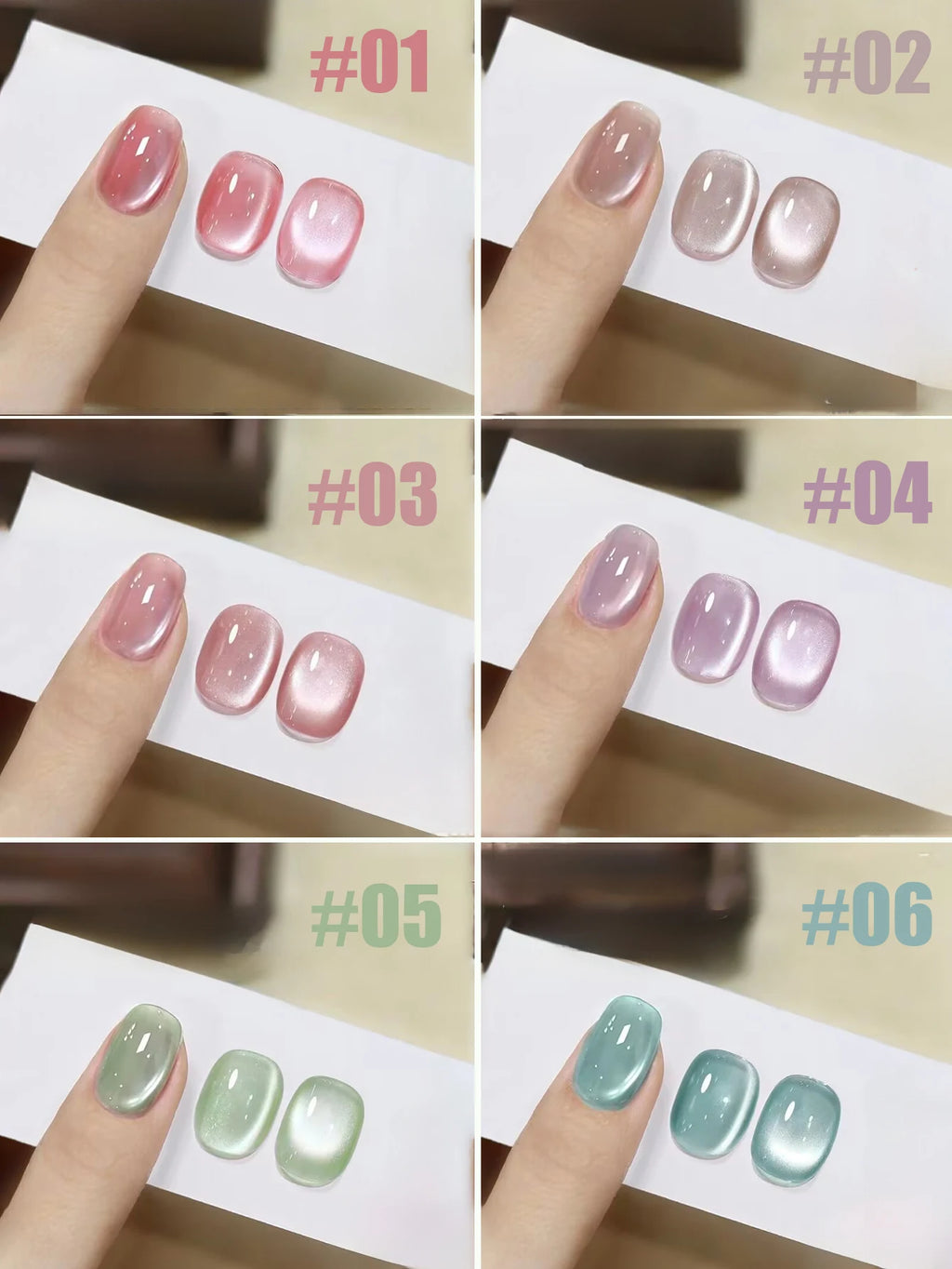 1-12pcs ZH Spring/Summer Ice Transparent Sweet Wine Glass Beads Cat Eye Nail Polish Gel New Flashy Popular Pink Nail Supplies