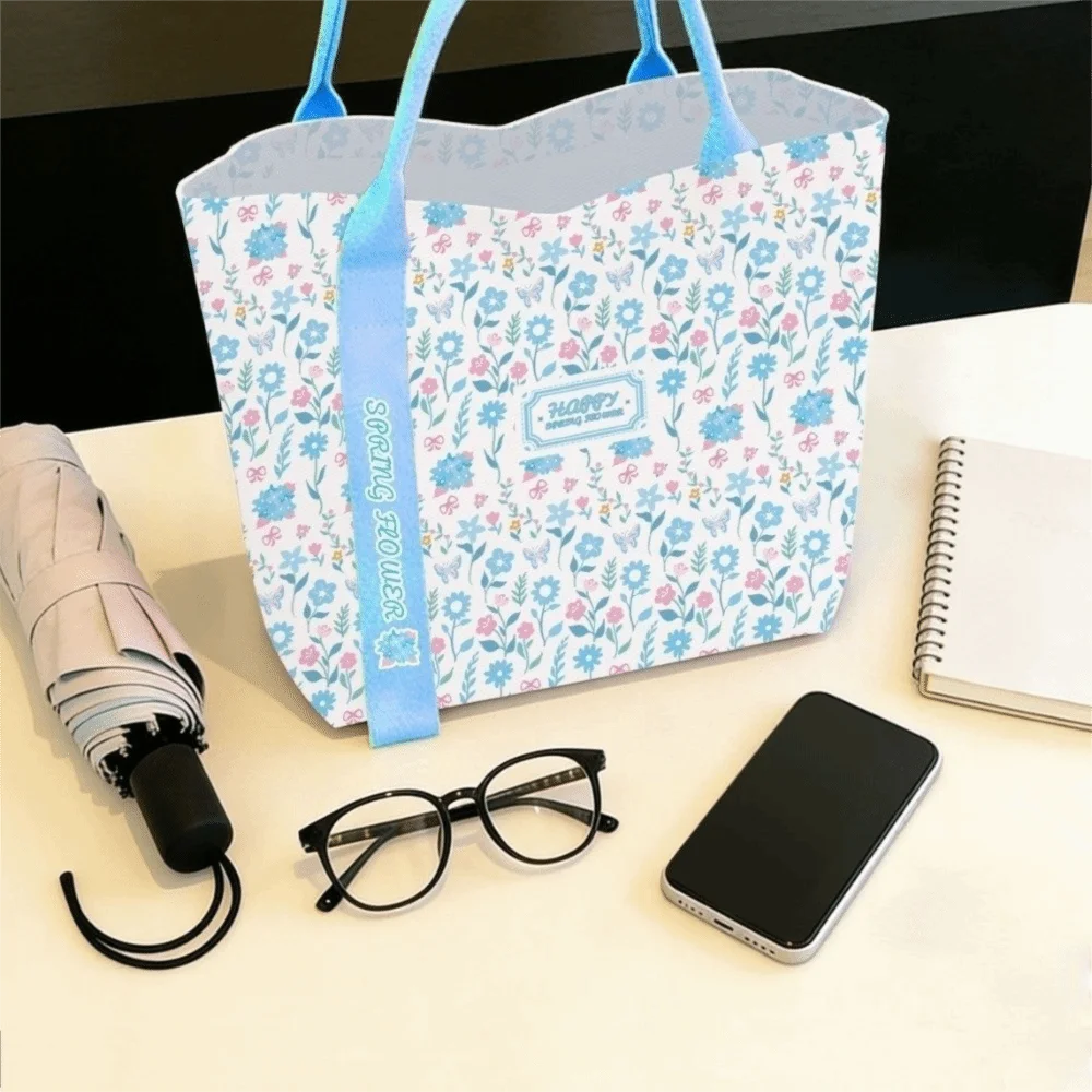 Portable Floral Canvas Tote Bag Large Capacity Reusable Commute Handbag Lightweight Shopping Bag For Work