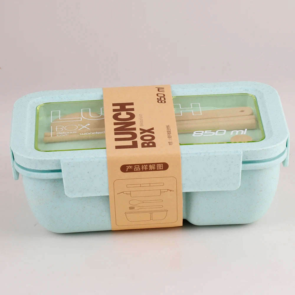 Microwave Lunch Box, Eco-Friendly BPA Free Wheat Straw Bento Box with Chopsticks , Kitchen Food Container ,Soup Can with Spoon