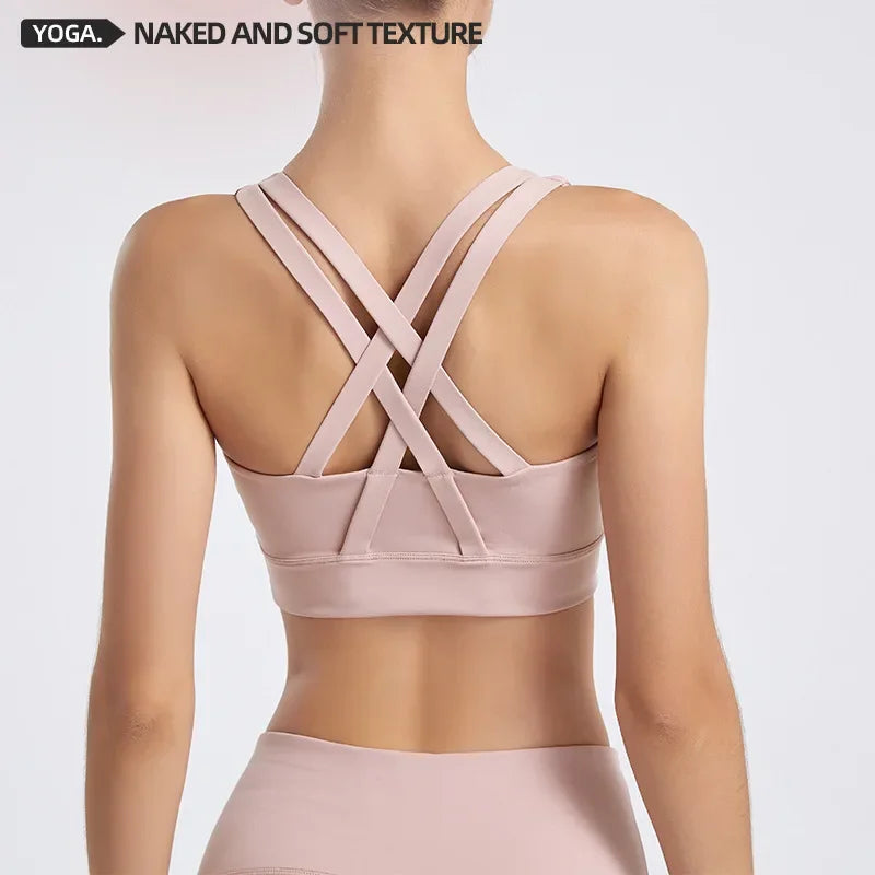 2026 New Cross‑Back Nake Feeling Sports Bra Women High Support Shockproof Push‑Up Removable Pads Outerwear Yoga Gym Training Bra