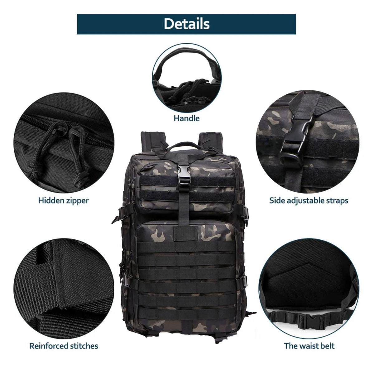 Durable Nylon 50L Waterproof Tactical Outdoor Backpack for Hiking Trekking Fishing Hunting Camping Travel
