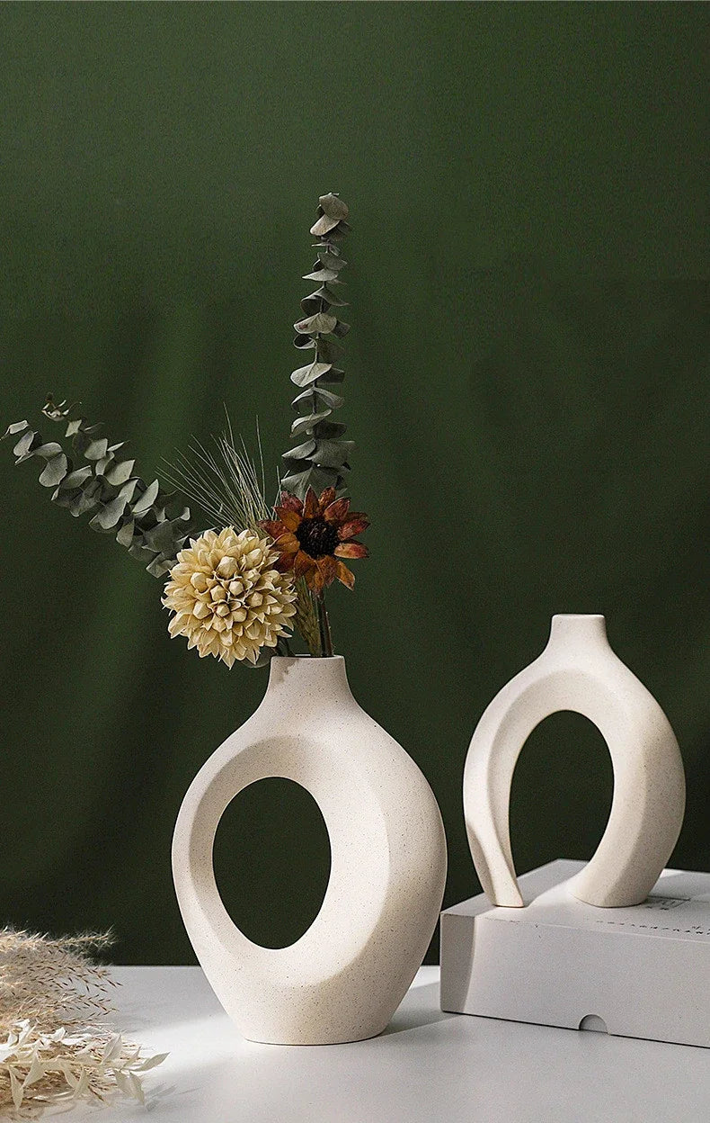 Hollow Nordic Modern Ceramic Vase Set of 2 for Modern Home Decor,Modern Boho Hollow Flower Vases for Living Room Bookshelf ваза