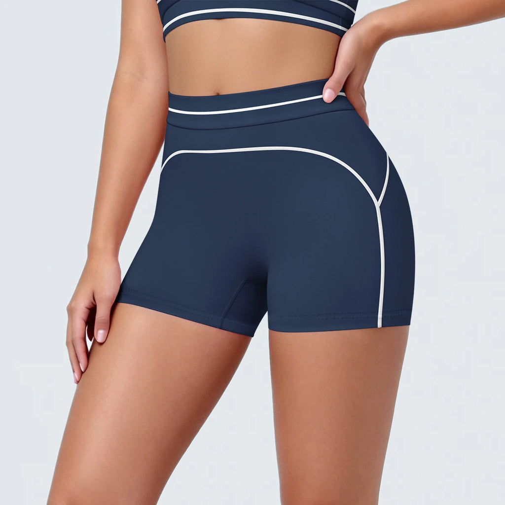 High Waist Stripe Fitness Yoga Shorts for Woman's Quick-Dry Breathable Hip-lifting Summer Gym Running Color Blocking Yoga Shorts