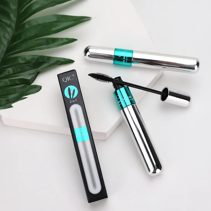 QIC Double Headed 4D Volume Black Mascara Lasting Waterproof Quick Dry Curling Lengthening Longer Eyelash Silk Extension Cream