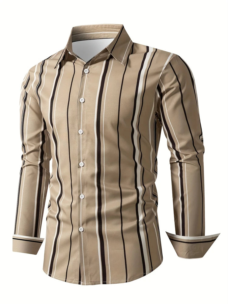 Fashion Square stripe patterns 3D Print Mens Long Sleeve Shirt Autumn Button Down Casual Animal Shirt Lapel Mens Clothing Tops