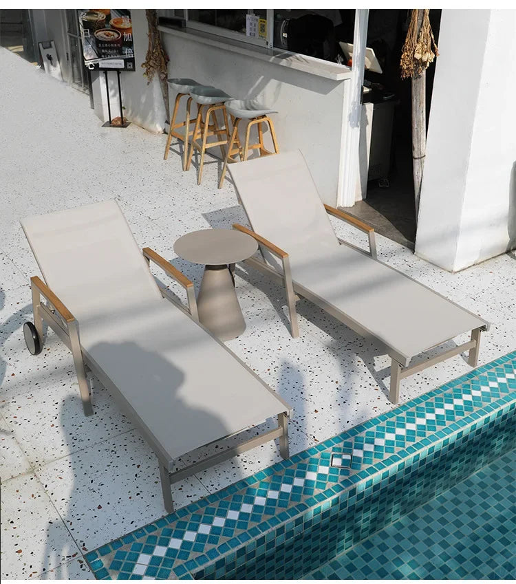 TQH-c13  Outdoor Courtyard Lying Pool Beach Leisure Lounger Waterproof and Sunscreen Hotel B & B Terrace Lying Bed Coffee Table