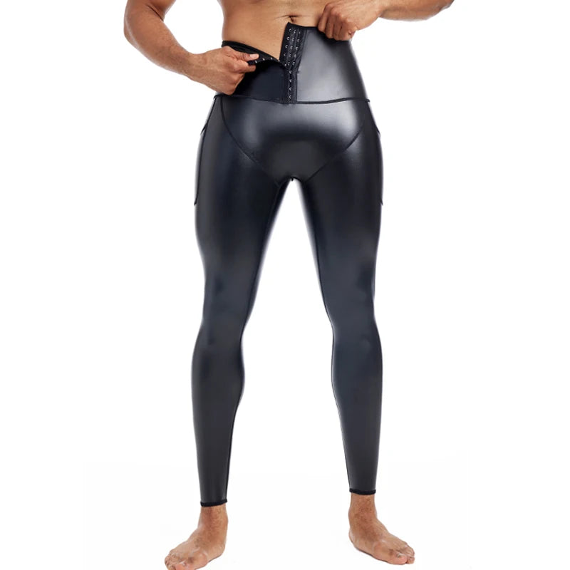 CHENYE Men High waist Leather Pants Skinny Stretch PU Trouser Nightclub Party Rock Steampunk PU Leather Pants 3-hook with Pocket