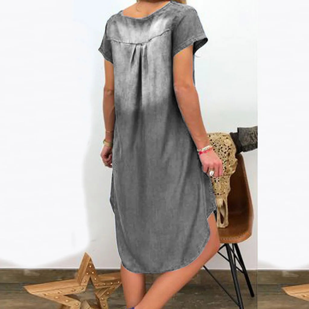 Summer New European and American V-neck Pullover Short-sleeved Denim Dress 2025 Cross-border
