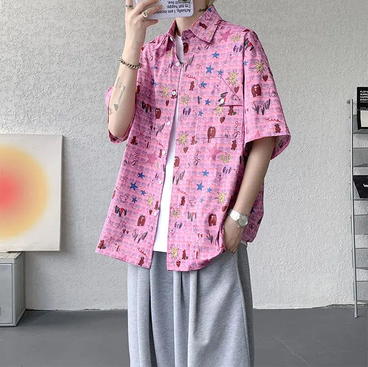 LEGIBLE Spring Summer Solid Shirts Men Casual Oversized Three Quarter Shirts Male Loose Fit Shirt for Man