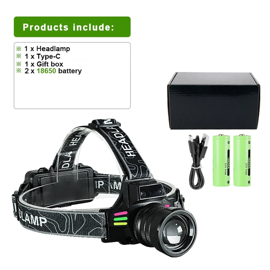 5000000LM Powerful Headlamp 800W Led Sensor Head Flashlight Long Range High Power Headlight With Yellow Light Fishing Head Torch