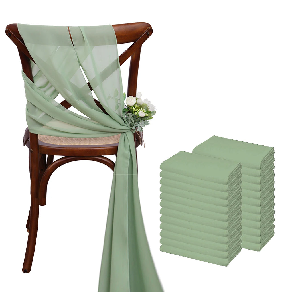 12 Pcs 17x275cm Green  Chiffon Chair Sashes  Wedding Chair Covers Ribbon Wedding Party Aisle Chair Decor