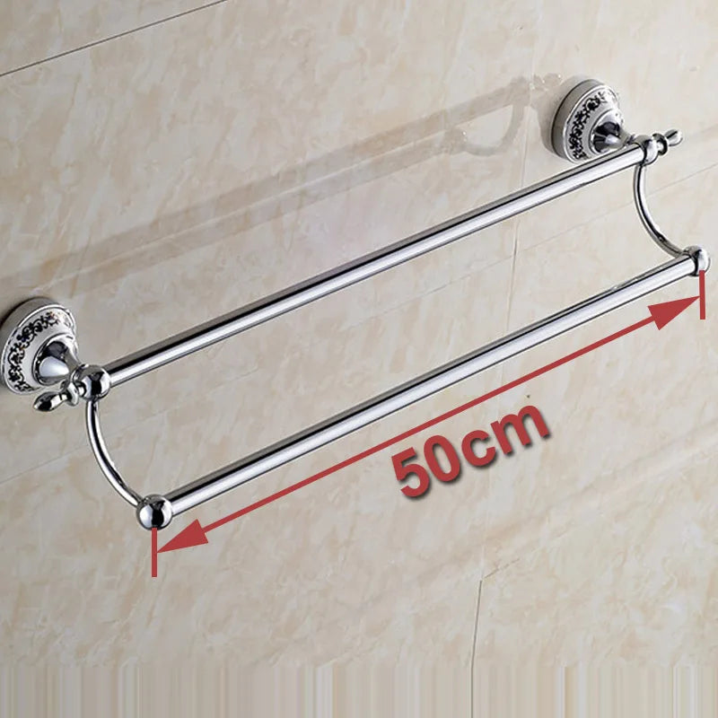 Luxury Towel Rack Wall Mounted Bathroom Accessories Set Ceramic Stainless Steel  Bath Hardware Sets Chrome Toilet Brush Holder