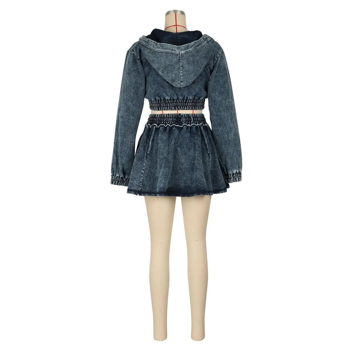 FAGADOER Fashion Denim 2 Pieces Set for Woman Wash Long Sleeve Hooded Crop Top and Pleated Skirts Matching Suits Streetwear New