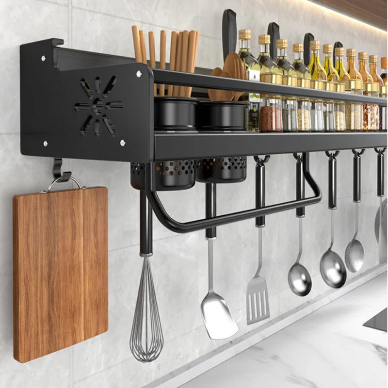 Kitchen Organizer Shelf Wall-mounted Spice Storage Rack Kitchen Knife Holder Wall Seasoning Chopstick Spoon Shovel Storage Sheif