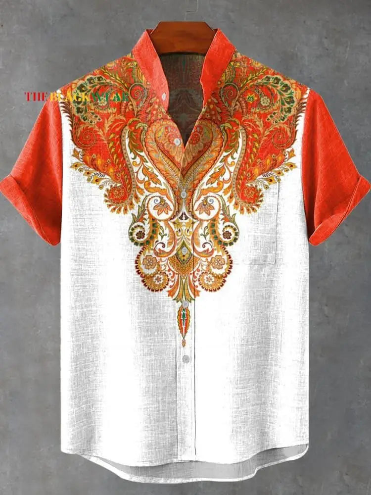 New Retro Tribal Totem Pattern Printing men's New Linen Comfortable Fabric short-sleeved Shirt Tribal Ethnic Style Fast Delivery