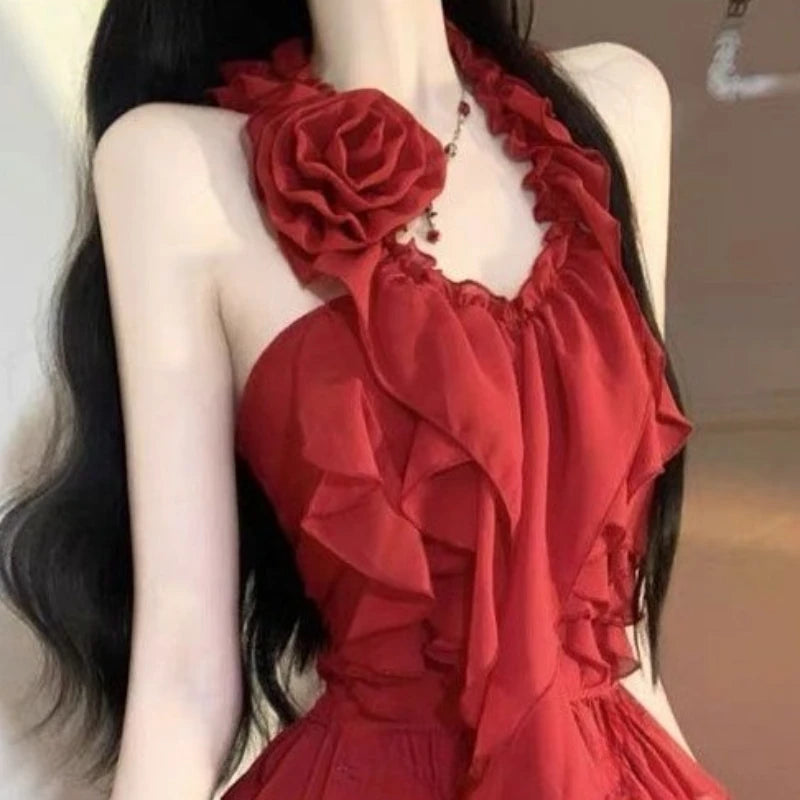 Sexy Ruffled Slim Fit Halter Women's Tops Mini Skirt 2 Piece Set Hot Girl Style Design Fashion Chic Party Evening Party New