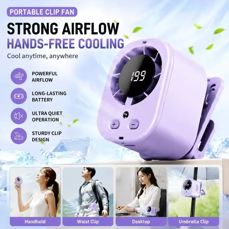 NEW Summer Semiconductor Cooling Car Fan with LED Display USB Rechargeable Clip Portable Desk Fans 360 Rotation For Camping ﻿