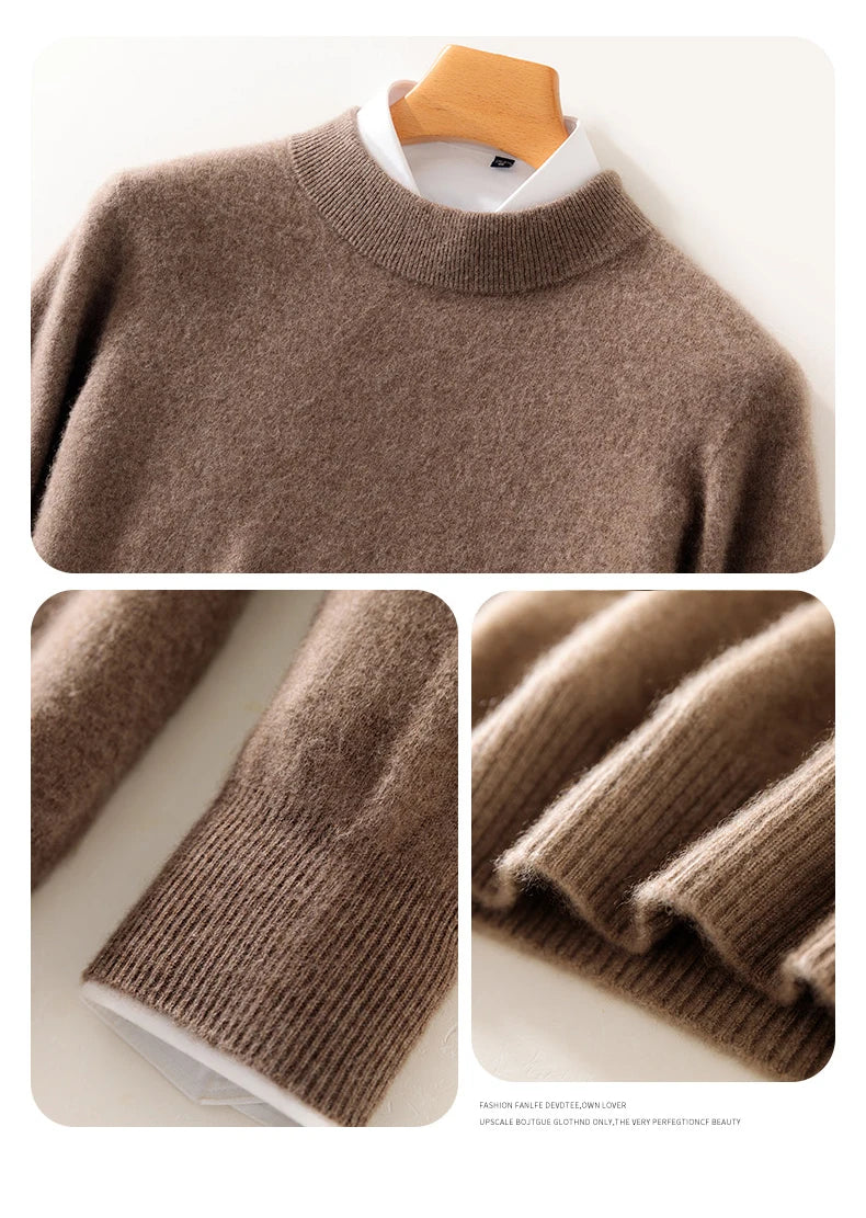 Autumn and Winter Half-high Neck 100% Pure Wool Men's Long Sleeve Leisure Sweater Knitwear