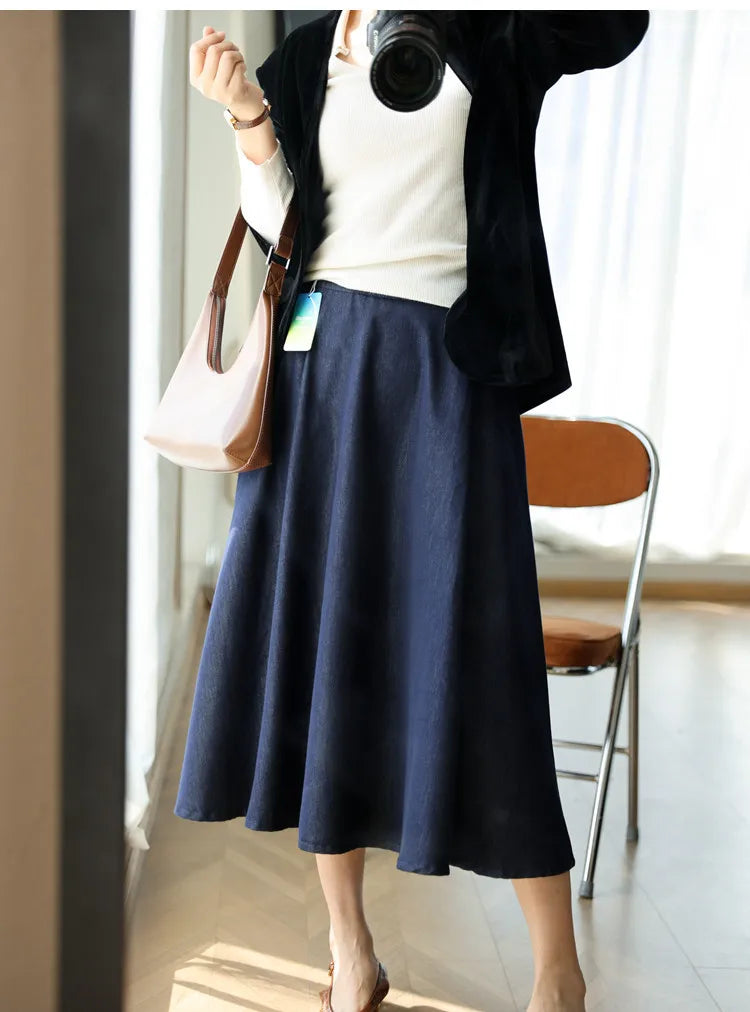 Summer women's casual solid color retro fashionable washed blue denim skirt