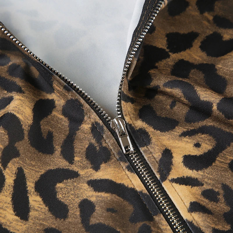 BKLD Women's Classic Hooded Long Sleeved Patchwork Irregular Sexy Zip Up Corset Short Jacket Street Style Leopard Coat Outerwear