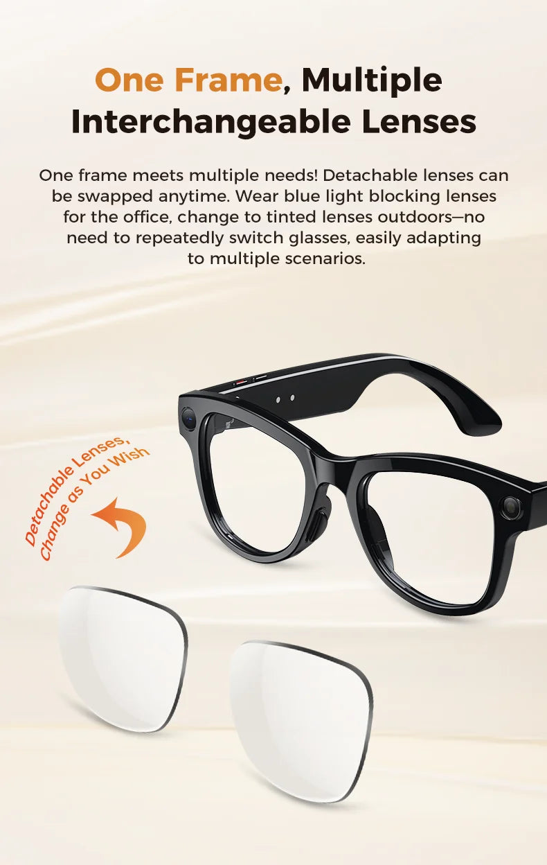 2026 AI Smart Glasses With 8MP Camera AI Voice Contorl Photo Recognition Shooting Video 150+Translation Photochromic Glasses Men